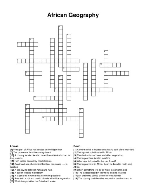 World Geography Crossword Puzzle