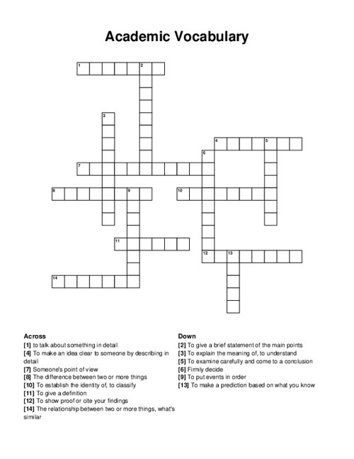 Academic Vocabulary Crossword Puzzle