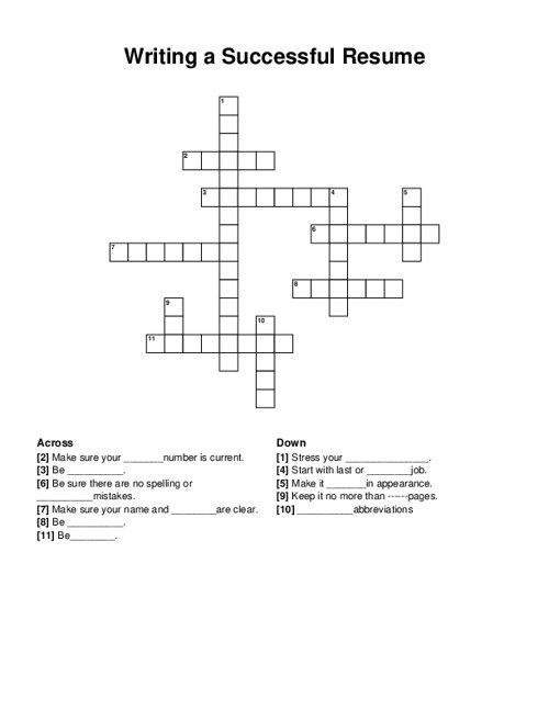 Writing a Successful Resume Crossword Puzzle
