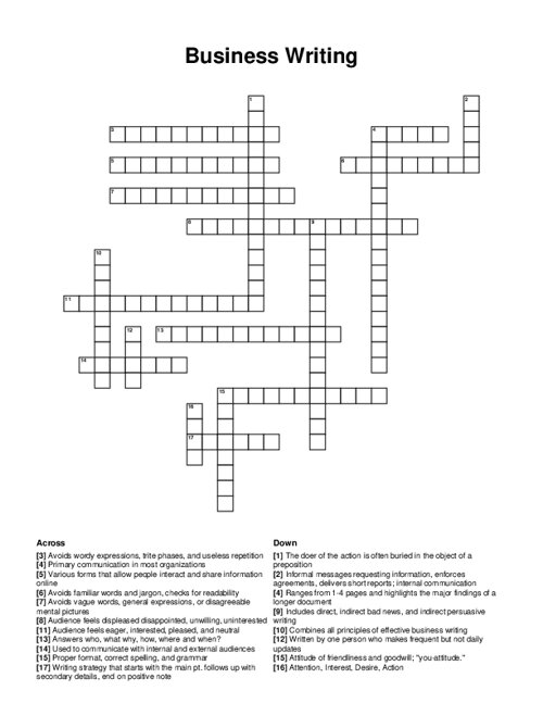 Business Writing Crossword Puzzle