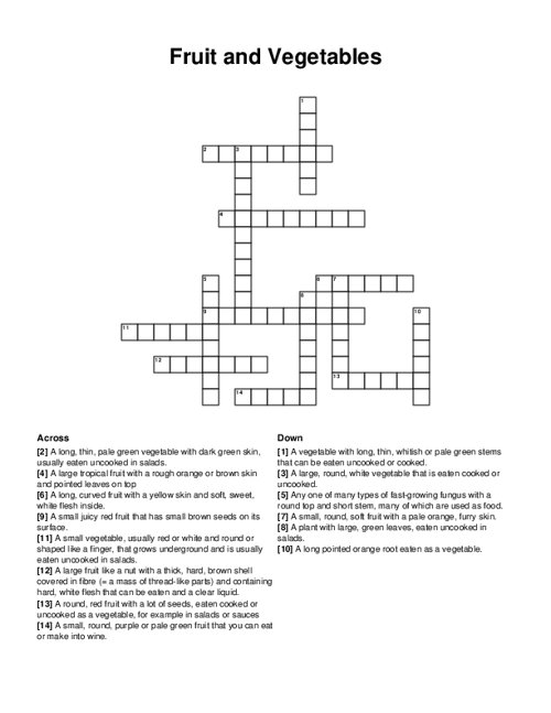 Fruit and Vegetables Crossword Puzzle