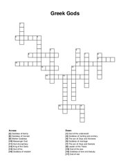 Greek Gods crossword puzzle