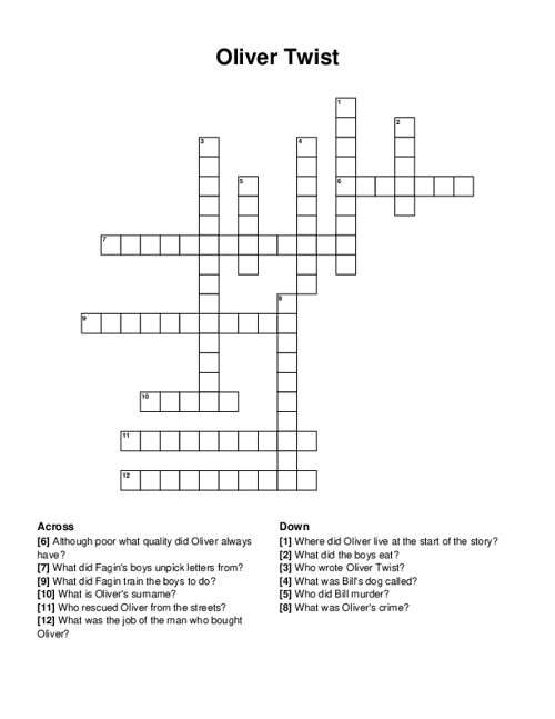Oliver Twist Crossword Puzzle