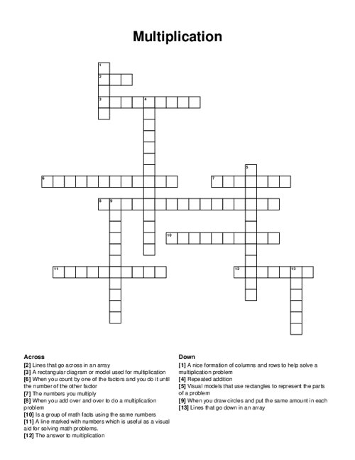 Multiplication Crossword Puzzle