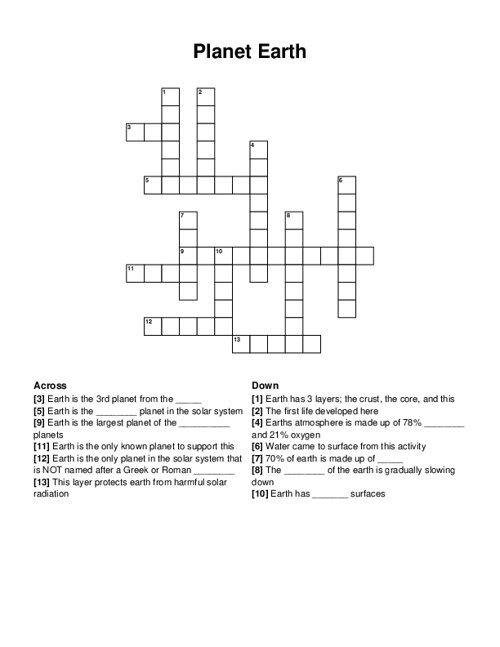 Planet Earth Crossword Puzzle