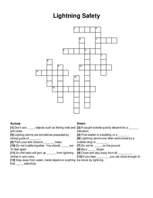Lightning Safety Crossword Puzzle