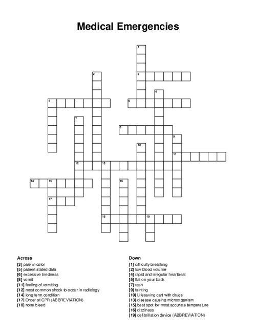 Medical Emergencies Crossword Puzzle