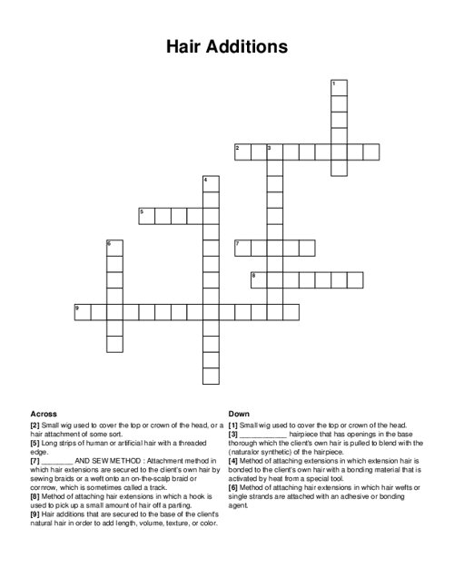 Hair Additions Crossword Puzzle