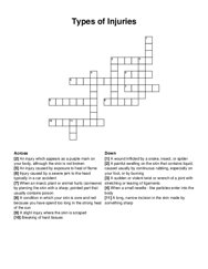 Types of Injuries crossword puzzle