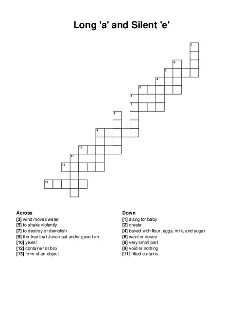 Long a and Silent e Crossword Puzzle