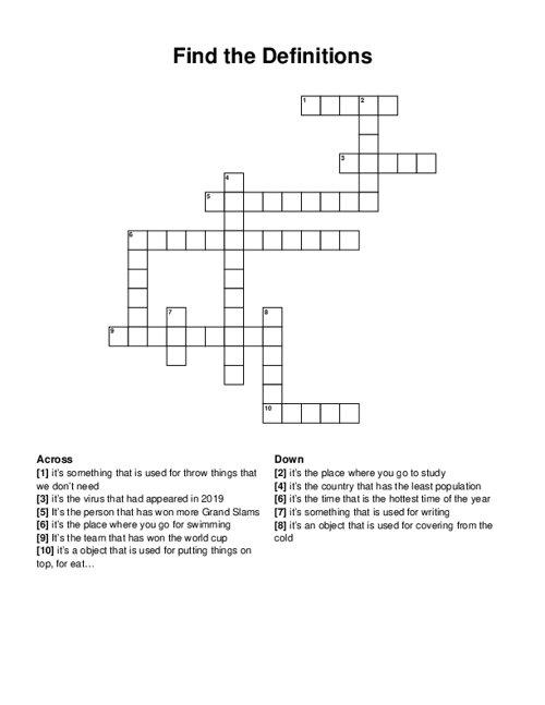 Find the Definitions Crossword Puzzle
