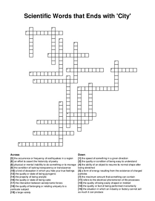 Scientific Words that Ends with City Crossword Puzzle