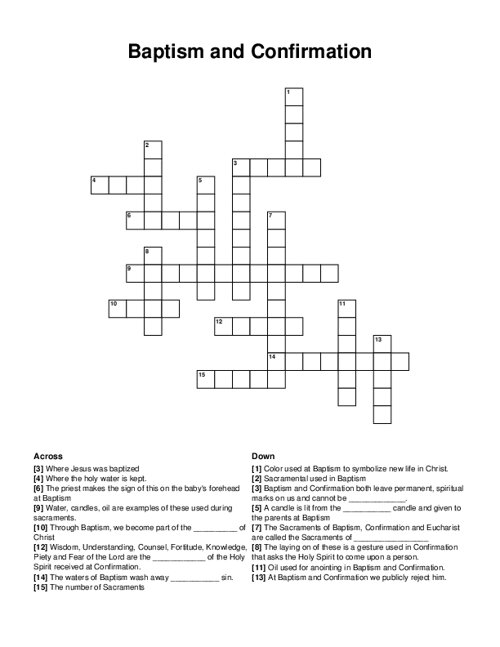 Baptism and Confirmation Crossword Puzzle