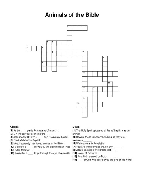 Animals of the Bible Crossword Puzzle
