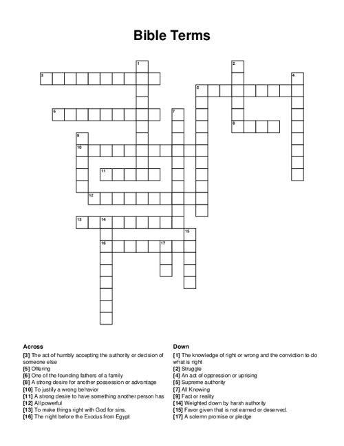 Bible Terms Crossword Puzzle