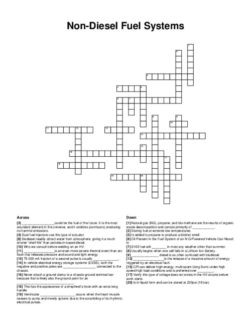 Non-Diesel Fuel Systems Crossword Puzzle