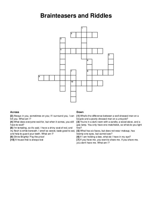 Brainteasers and Riddles Crossword Puzzle
