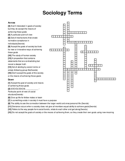 Sociology Terms Crossword Puzzle