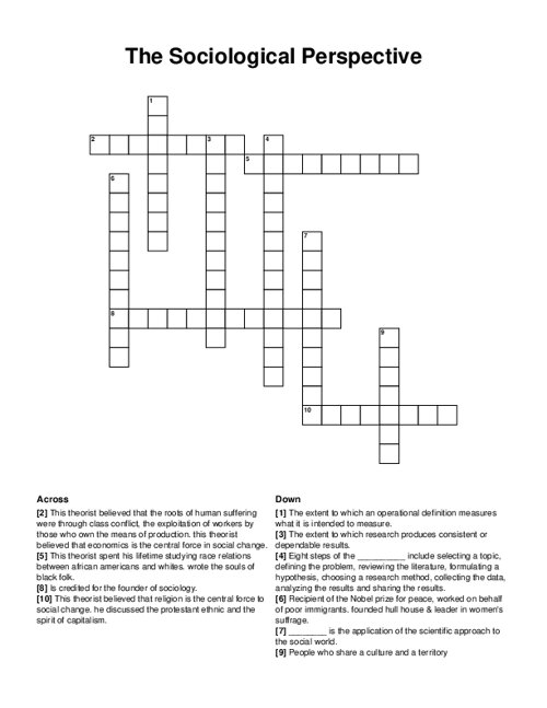 The Sociological Perspective Crossword Puzzle