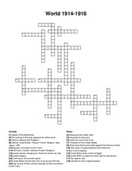 World 1914-1918 crossword puzzle