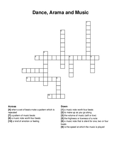Dance, Arama and Music Crossword Puzzle