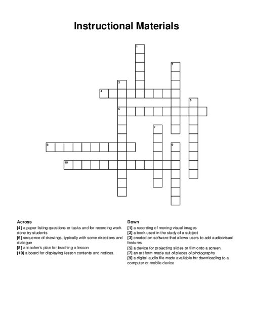 Instructional Materials Crossword Puzzle