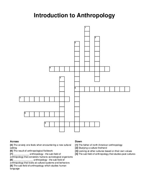 Introduction to Anthropology Crossword Puzzle