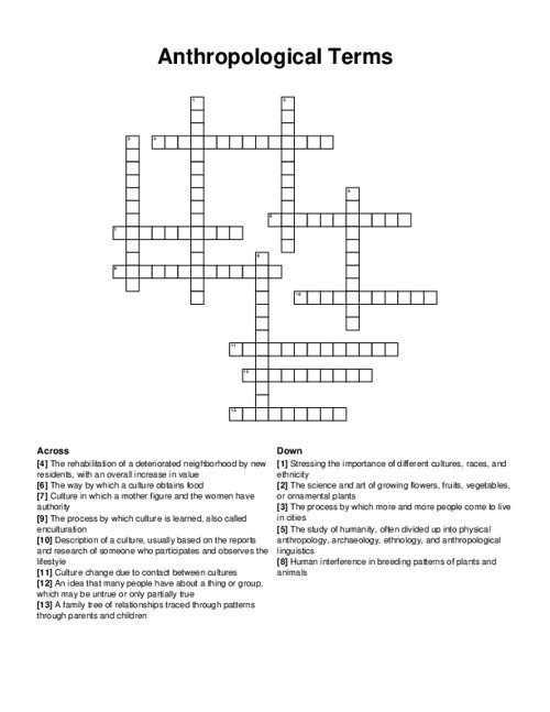 Anthropological Terms Crossword Puzzle