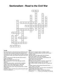 Sectionalism - Road to the Civil War crossword puzzle