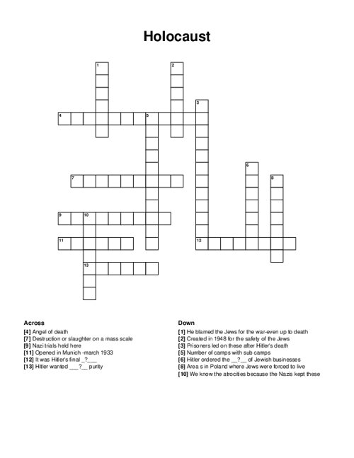 Holocaust Crossword Puzzle