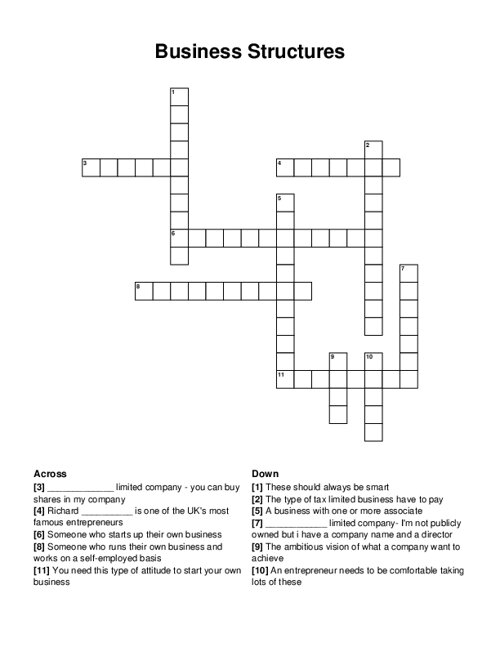Business Structures Crossword Puzzle