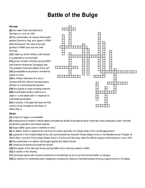 Battle of the Bulge Crossword Puzzle