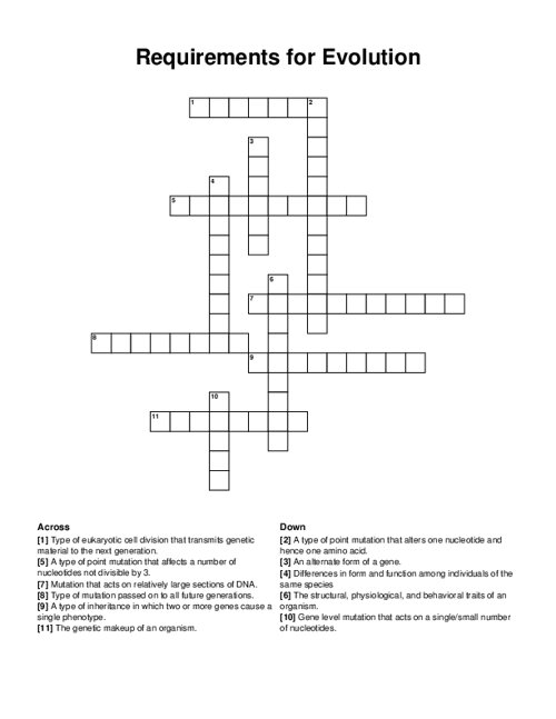 Requirements for Evolution Crossword Puzzle