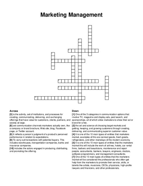 Marketing Management Crossword Puzzle
