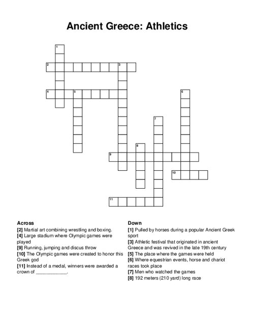 Ancient Greece: Athletics Crossword Puzzle