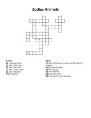 Zodiac Animals crossword puzzle