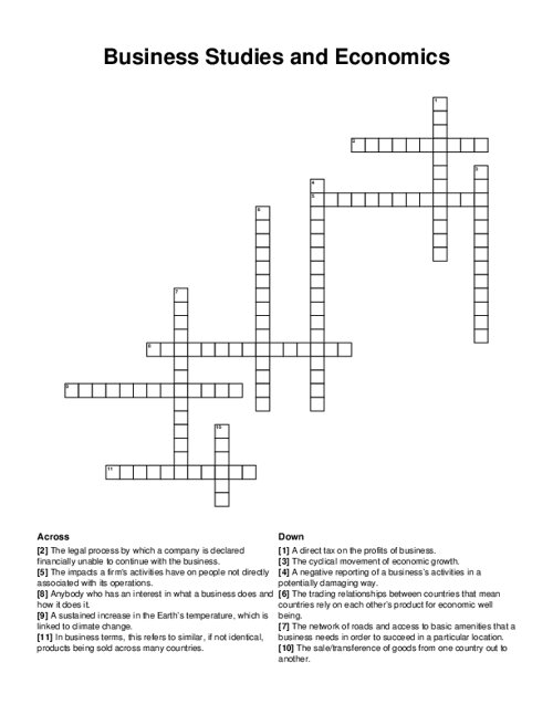 Business Studies and Economics Crossword Puzzle