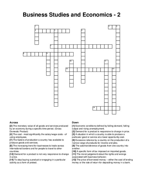 Business Studies and Economics - 2 Crossword Puzzle