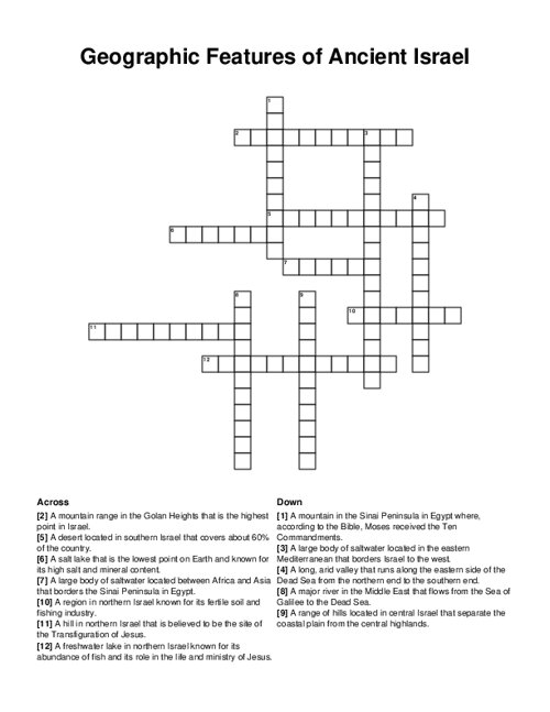 Geographic Features of Ancient Israel Crossword Puzzle