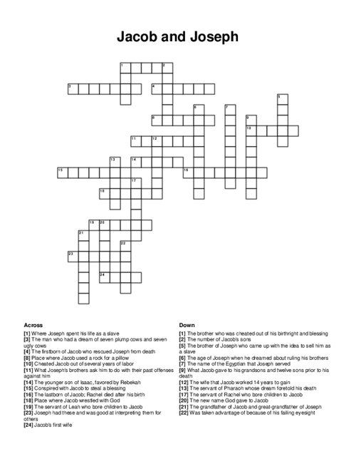 Jacob and Joseph Crossword Puzzle