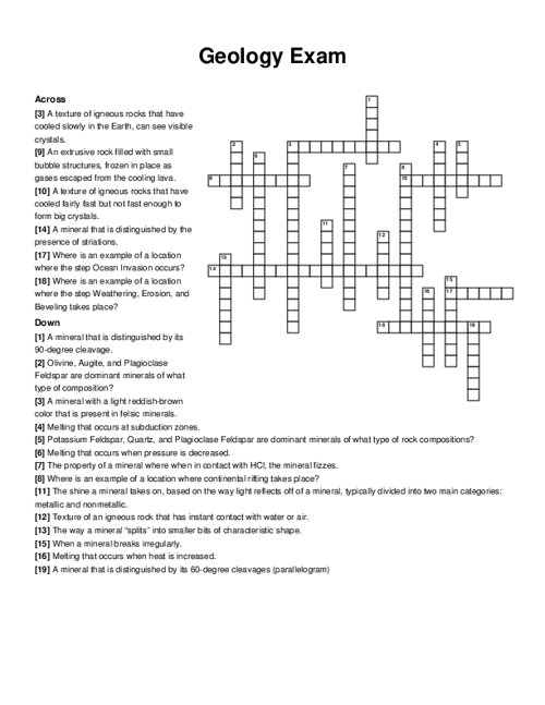 Geology Exam Crossword Puzzle