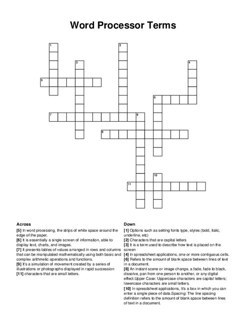 Word Processor Terms Crossword Puzzle