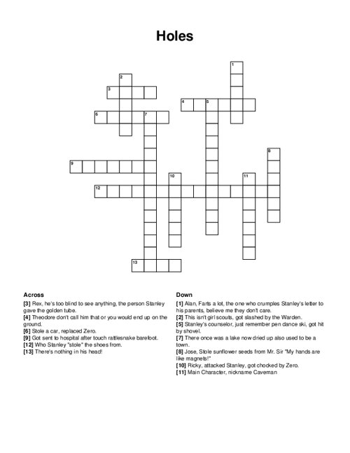 Holes Crossword Puzzle