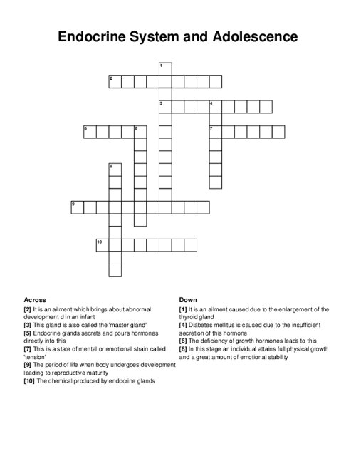 Endocrine System and Adolescence Crossword Puzzle