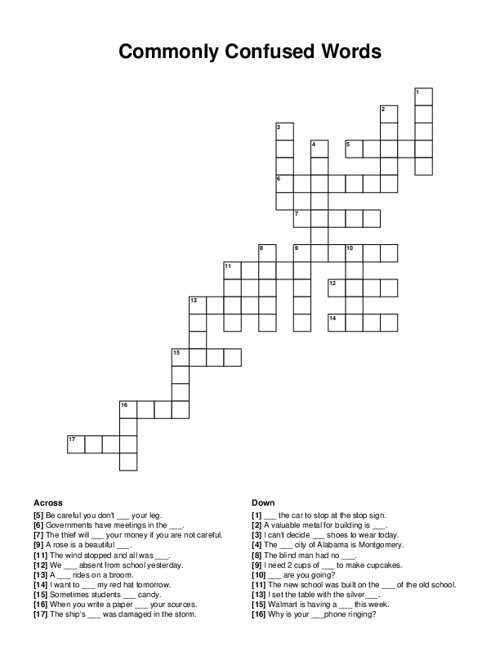 Commonly Confused Words Crossword Puzzle