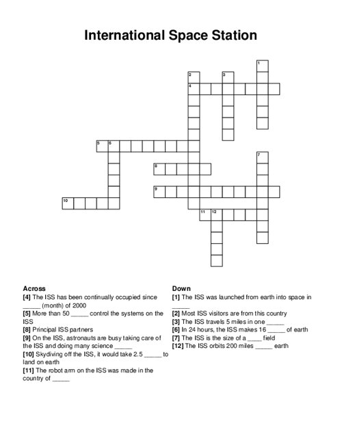 International Space Station Crossword Puzzle