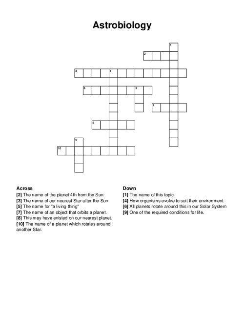 Astrobiology Crossword Puzzle