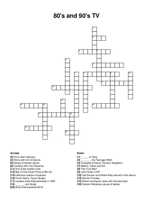 80 s and 90 s TV Crossword Puzzle
