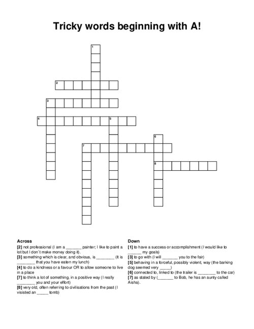 Tricky words beginning with A! Crossword Puzzle