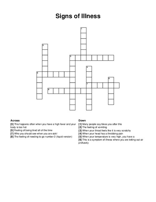Signs of Illness Crossword Puzzle